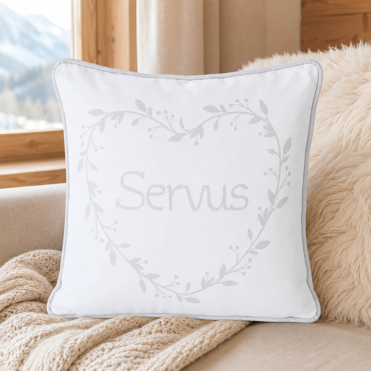 Kissen „Servus" im Wohnraum
