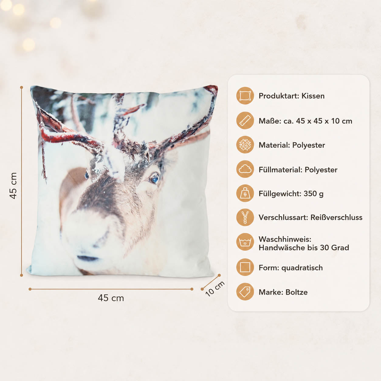 Weihnachtskissen „Willi" weiß – Maße und Materialangaben