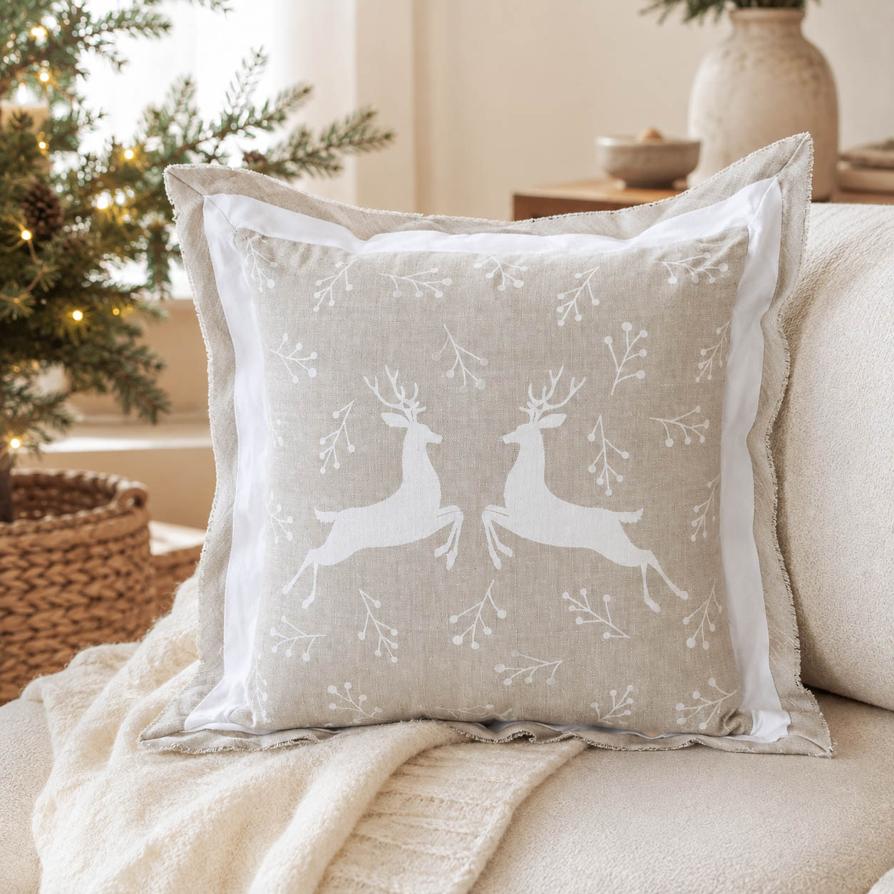 Weihnachtskissen „Alpia" beige im Wohnraum
