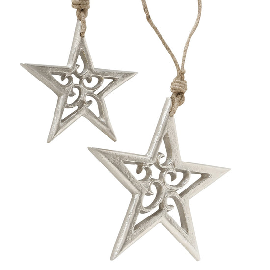 Dekoanhänger Stern mit Ornament silber 2er Set