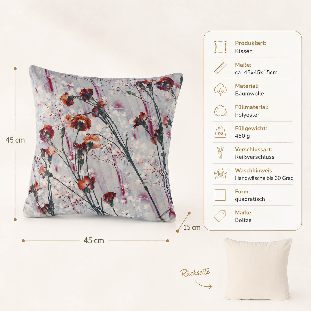 Dekokissen „Alaior" hell – Blumenmuster im Detail