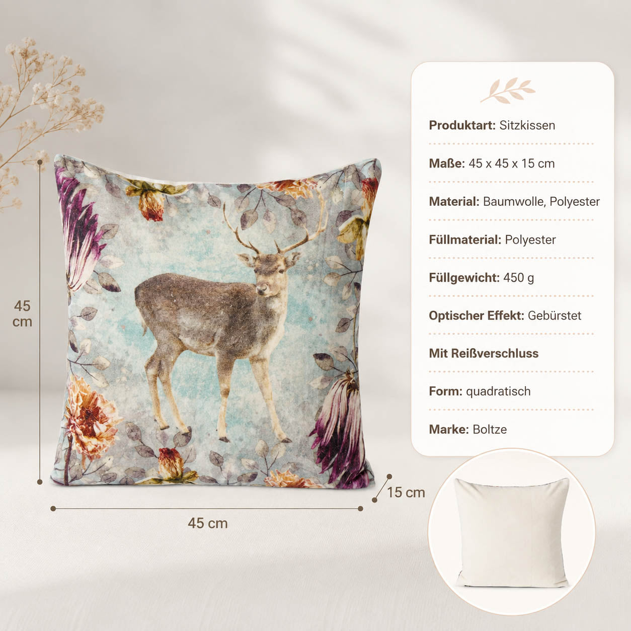 Produktdetails Kissen „Legend“ hellblau: 45 x 45 x 15 cm, Baumwolle, 450 g Füllung, mit Reißverschluss