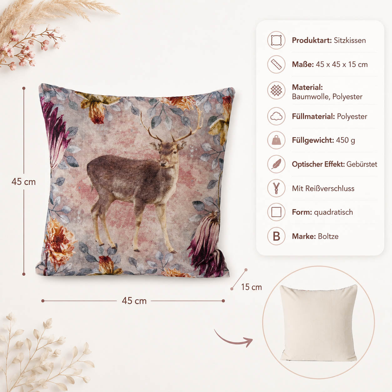 Produktdetails Kissen „Legend“ rosa: 45 x 45 x 15 cm, Baumwolle, 450 g Füllung, mit Reißverschluss