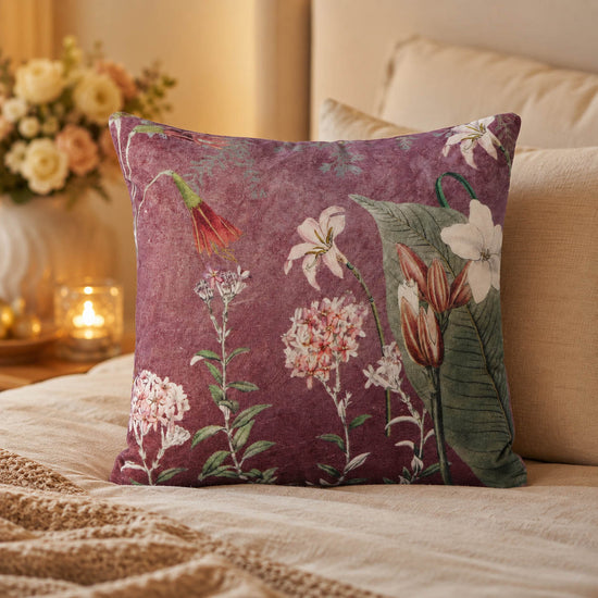 Sofakissen „Floral“ altrosa mit Lilien und Blütenzweigen, 45x45 cm