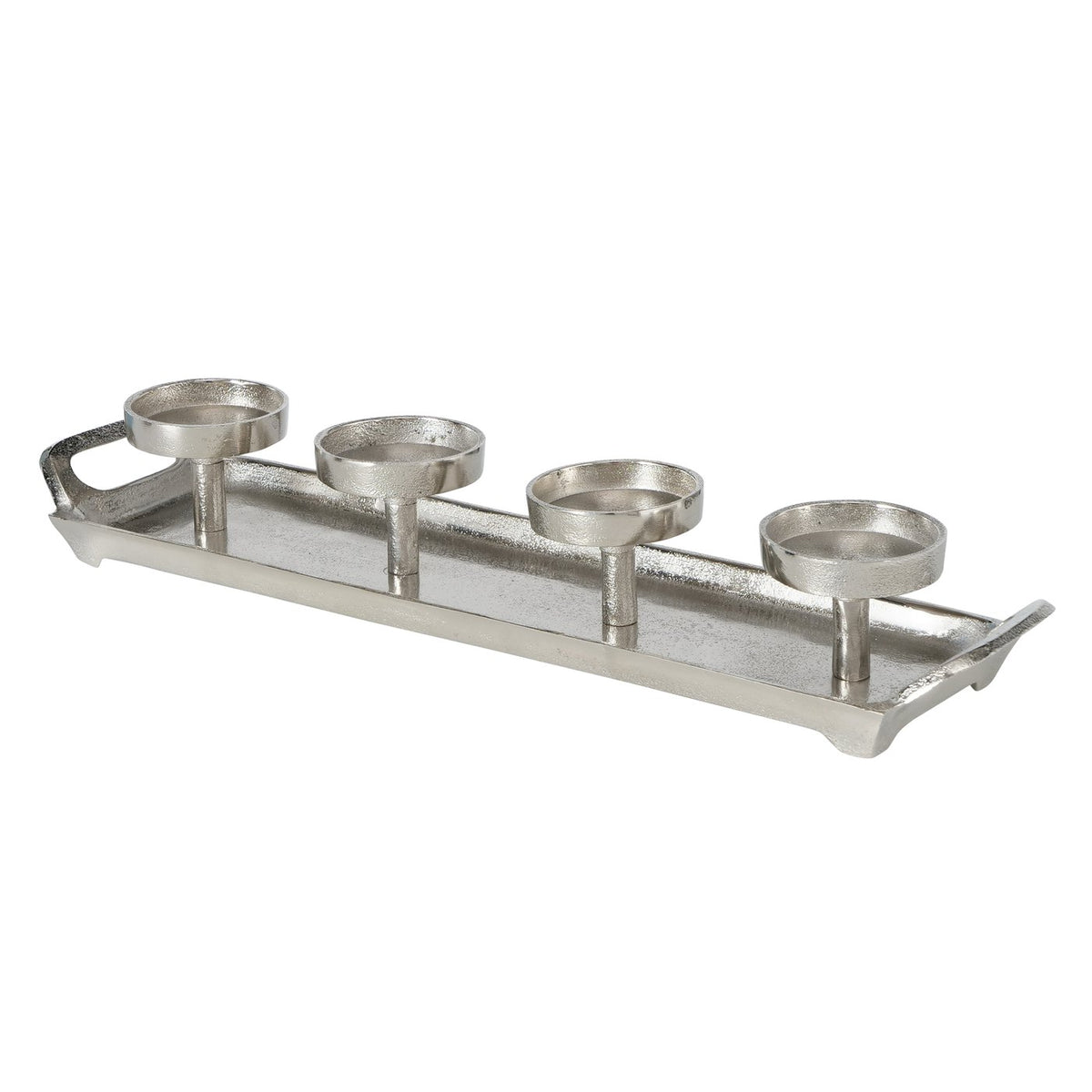 Kerzenleuchter „Aigna“ für 4 Kerzen – flacher Adventskranz aus vernickeltem Aluminium in Silber, 50 cm, Boltze