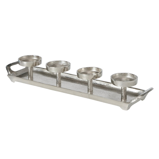Kerzenleuchter „Aigna“ für 4 Kerzen – flacher Adventskranz aus vernickeltem Aluminium in Silber, 50 cm, Boltze