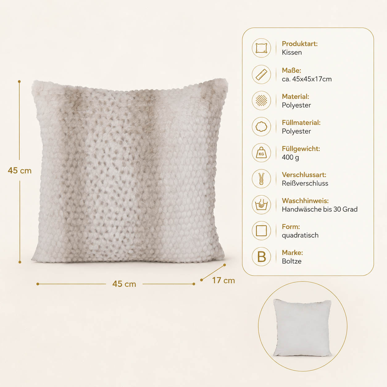 Kuschelkissen „Eldar" – Maße und Materialangaben