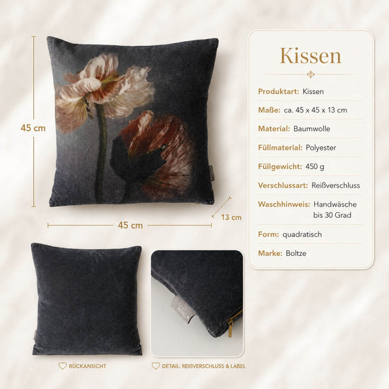 Produktdetails Dekokissen grau: 45x45x13 cm, Baumwolle, Füllung 450 g, Reißverschluss
