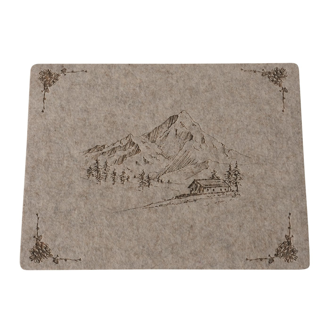 Filz-Tischset „Kitzbühel“ von Boltze, 45x35x0,5 cm. In Hellbraun mit Berg- & Hüttenmotiv