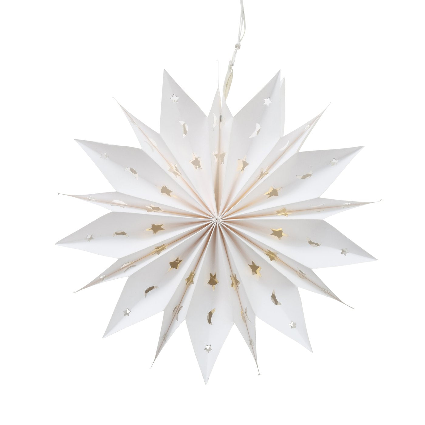 Weißer LED Stern 30 cm mit Stern- & Mondmotiv | Timer
