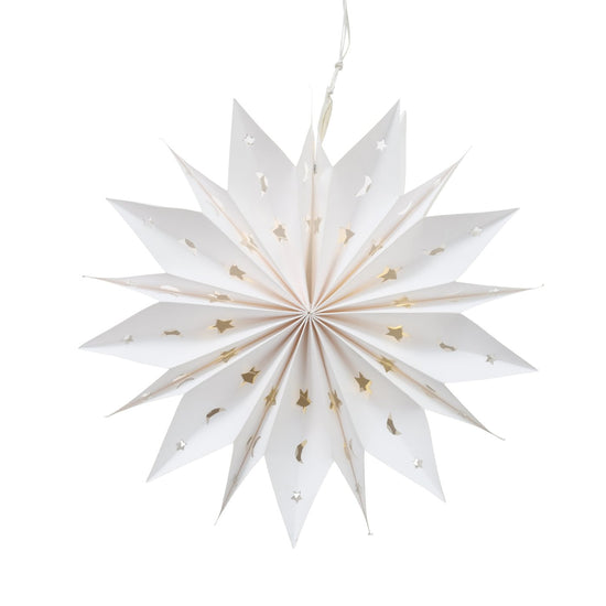 Weißer LED Stern 30 cm mit Stern- & Mondmotiv | Timer