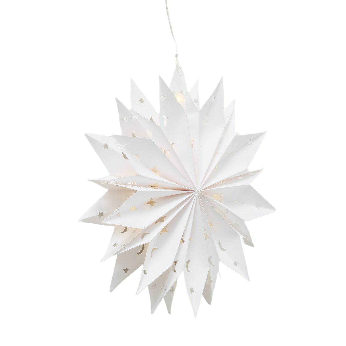 Weißer LED Stern 30 cm mit Stern- & Mondmotiv | Timer