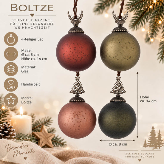 Infografik Weihnachtskugeln „Telfi“: 4-teiliges Set, Ø ca. 8 cm, Höhe ca. 14 cm, Glas, Handarbeit, Marke Boltze