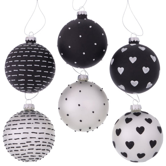 Weihnachtskugeln schwarz silberweiß Ø 8 cm – Illum 12er Set – Malou Home Design®