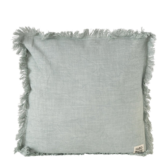 Boho Kissen grüngrau „Lenea" mit Fransenkante, 45×45 cm