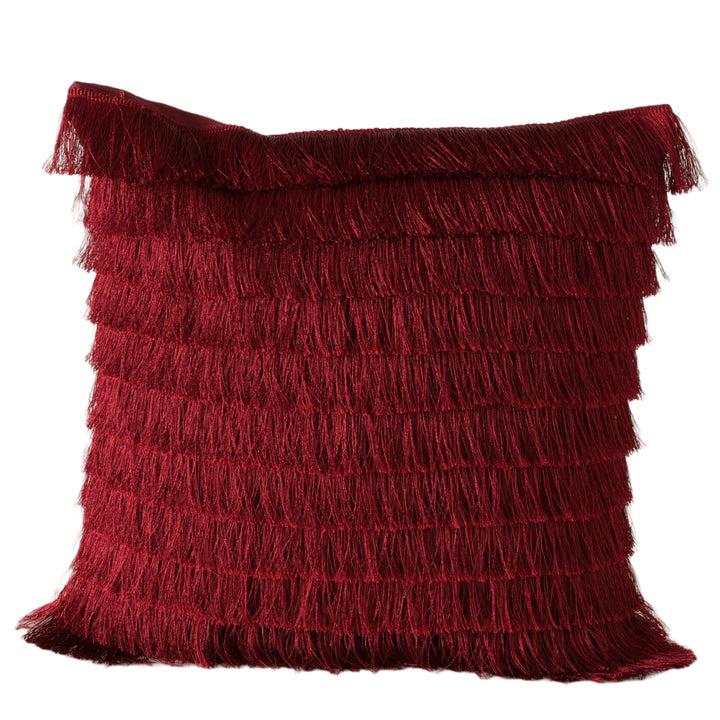 Kissen bordeaux „Fringe" mit Fransenreihen, 45×45 cm