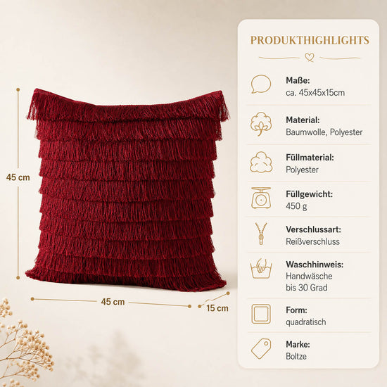 Kissen „Fringe" – Maße und Materialangaben