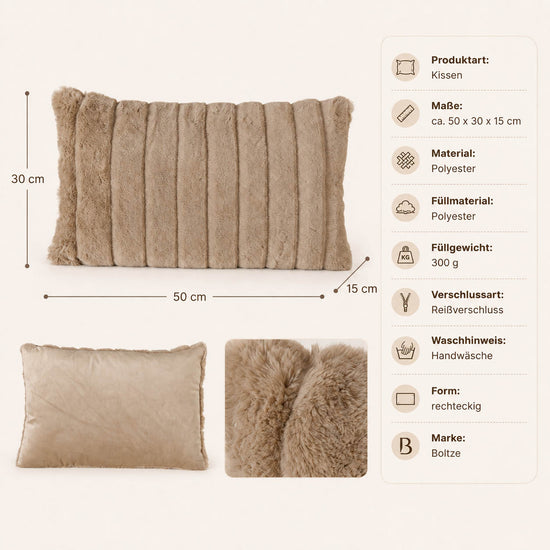 Fellkissen „Flavero" länglich beige – Maße und Materialangaben