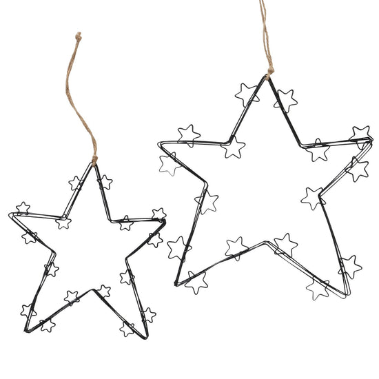 2er Set Deko-Hänger Sterne aus schwarzem Metalldraht von Boltze. Ø 15 & 20 cm – moderne, elegante Weihnachtsdeko für Fenster, Wand & Baum.