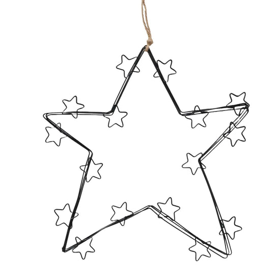 Deko-Hänger Sterne aus schwarzem Metalldraht von Boltze. Ø 20 cm – moderne, elegante Weihnachtsdeko für Fenster, Wand & Baum.