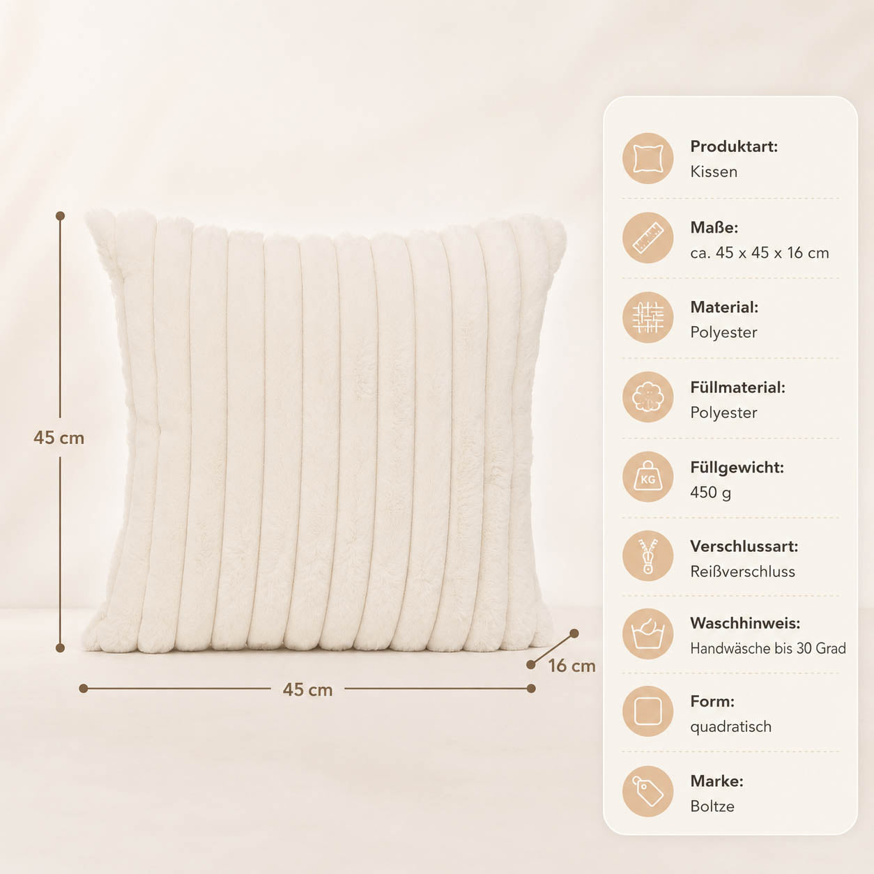 Kuschelkissen „Lucille" – Maße und Materialangaben