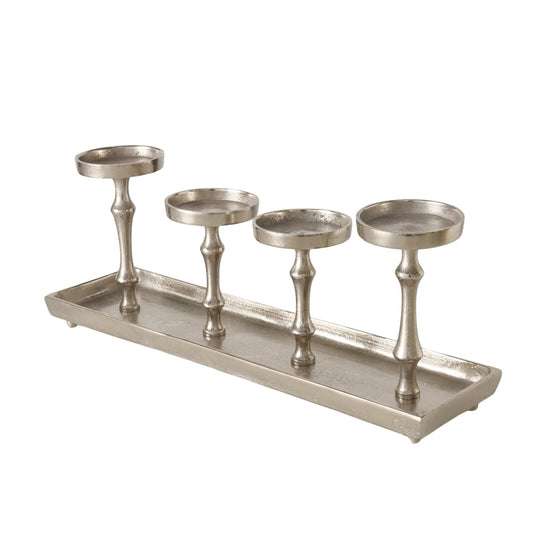 Kerzenleuchter „Furo“ für 4 Kerzen – moderner Adventskranz aus vernickeltem Aluminium in Silber, 53,5 cm, Boltze
