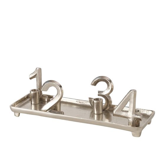 Kerzenleuchter „Numera“ für 4 Kerzen – kompakter Adventskerzenhalter aus vernickeltem Aluminium in Silber, 41 cm, Boltze