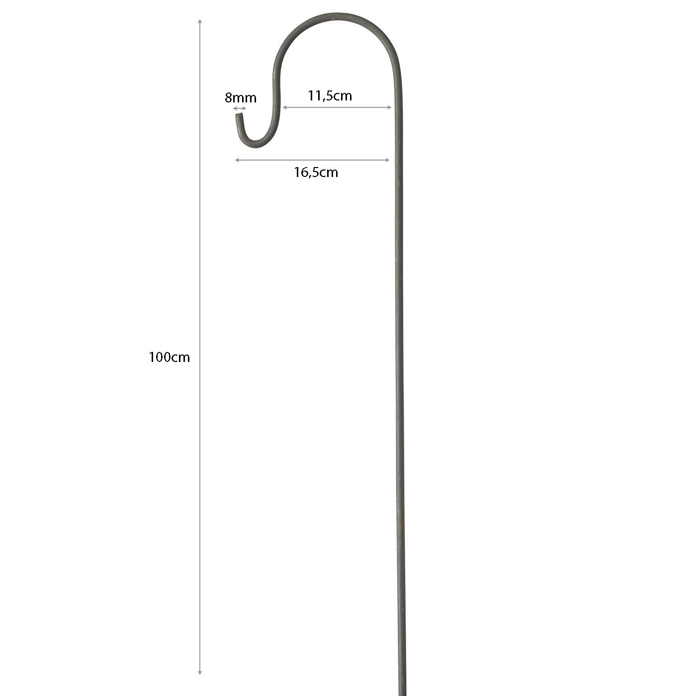 Maße: Metall-Gartenstab mit Haken von Boltze, 100 cm hoch, Ø 8 mm
