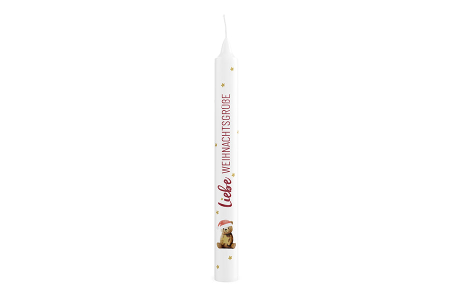 Geschenk für Dich rote Stabkerze Liebe Weihnachtsgrüße mit süßem Teddy Motiv