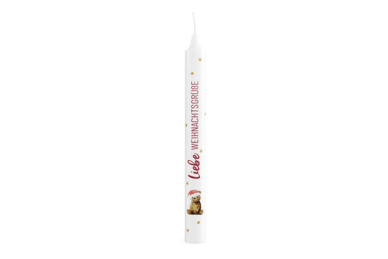 Geschenk für Dich rote Stabkerze Liebe Weihnachtsgrüße mit süßem Teddy Motiv