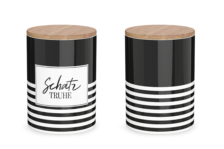 Schwarz Weiß gestreift Keramik Vorratsdose mit Aufschrift Schatztruhe von Geschenk für Dich