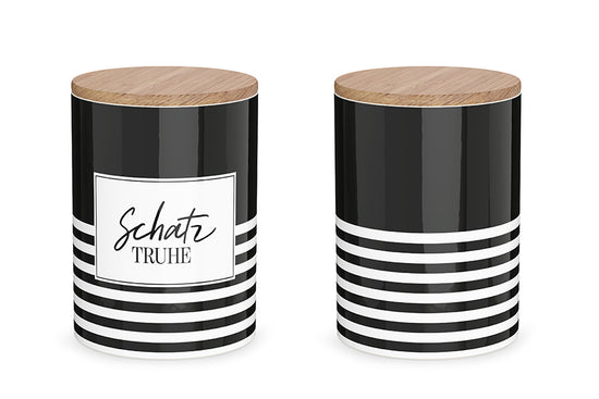 Schwarz Weiß gestreift Keramik Vorratsdose mit Aufschrift Schatztruhe von Geschenk für Dich