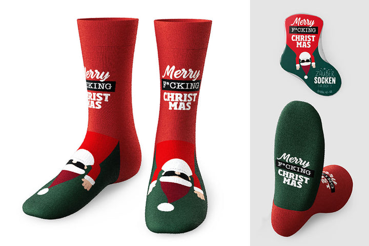 Zaubersocken von Geschenk für Dich mit Aufschrift Merry Fucking Christmas, Weihnachtssocken, Männersocken