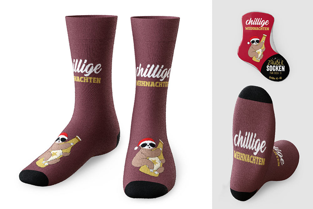 Zaubersocken von Geschenk für Dich mit Aufschrift Chillige Weihnachten, Weihnachtssocken, Männersocken