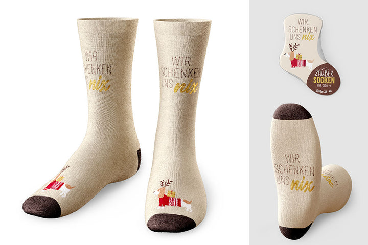 Zaubersocken von Geschenk für Dich mit Aufschrift Wir schenken uns nix und Weihnachts-Dackel Motiv, Weihnachtssocken