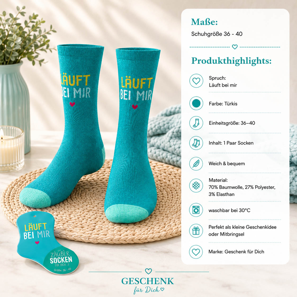 Zaubersocken „Läuft bei mir“ Türkis – Geschenk für Dich (Highlight)