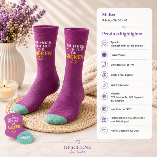 Zaubersocken „Ich mach mich auf die Socken“ Violett – Geschenk für Dich (Highlight)