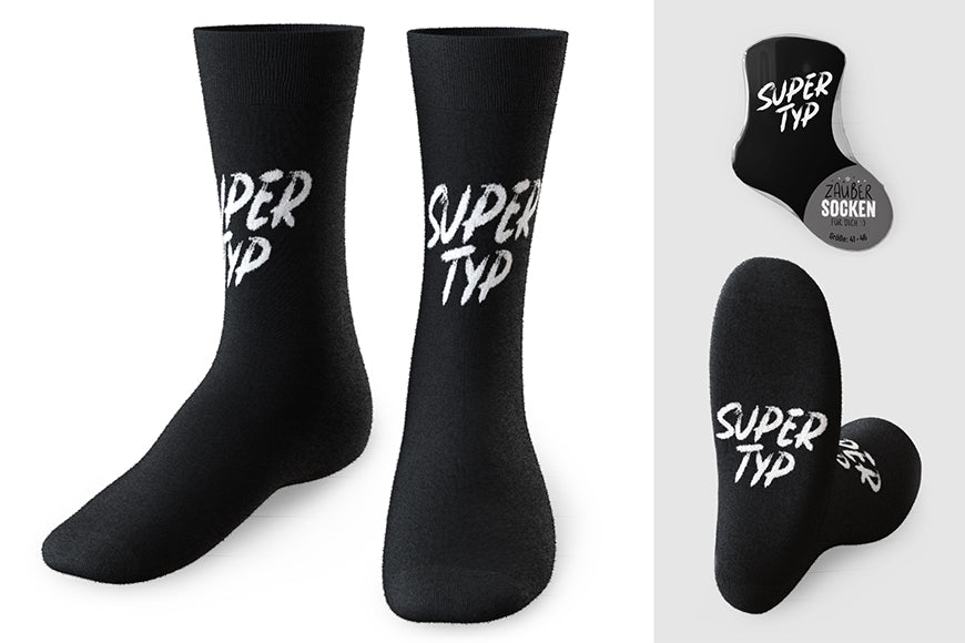 375303 Geschenk für Dich Zaubersocken Super Typ, schwarze Männer Socken