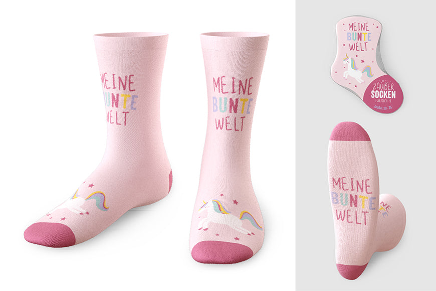 375331 Geschenk für Dich Zaubersocken Meine bunte Welt, rosa Kindersocken mit Einhorn