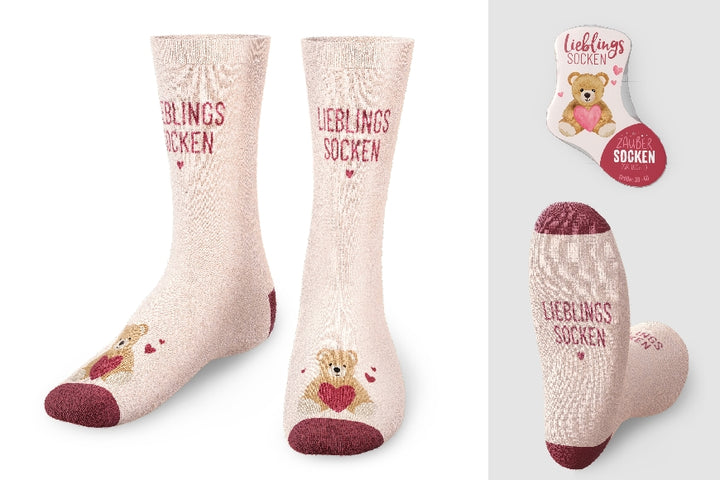 Zaubersocken von Geschenk für Dich mit Aufschrift Lieblingssocken und Teddy Motiv