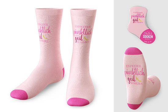 375715 Geschenk für Dich Zaubersocken Entweder pünktlich oder geil aussehen, Frauen Socken rosa pink