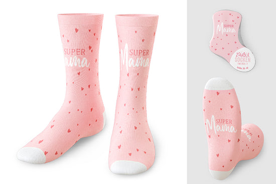 375736 Geschenk für Dich Zaubersocken Super Mama, Frauen Socken rosa weiß
