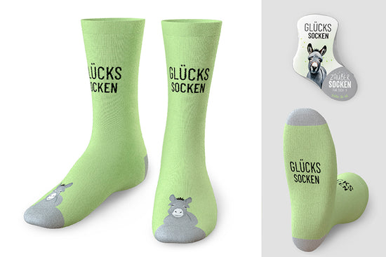 Zaubersocken Glücks Socken in Hellgrün mit Esel-Motiv, 1 Paar Gr. 36-40 – Geschenk für Dich