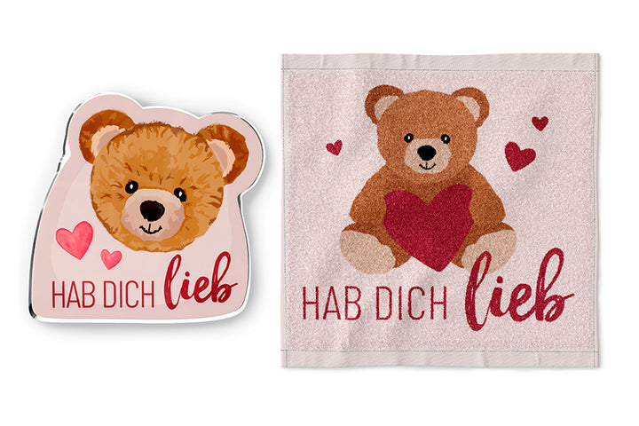 Magisches Handtuch „Hab Dich lieb“ von Geschenk für Dich – Zauberhandtuch mit Teddy-Motiv