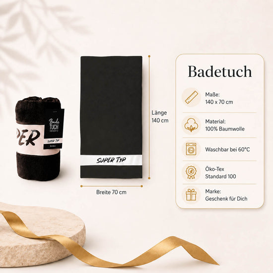 Infografik Badetuch Super Typ: 70x140 cm, 100% Baumwolle, waschbar 60°C, Öko-Tex Standard 100