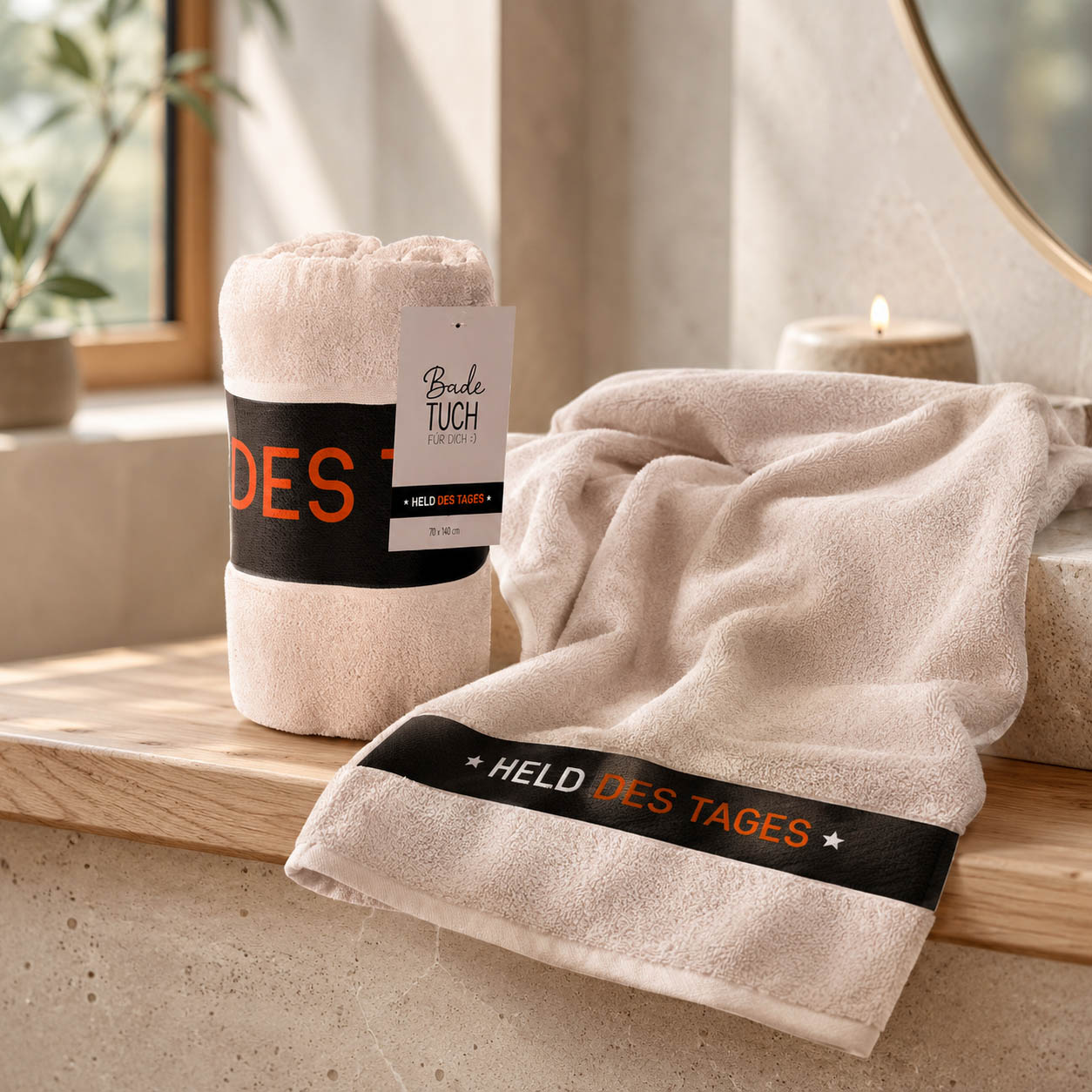 Badetuch Held des Tages in Anwendung, Saunatuch von Geschenk für Dich