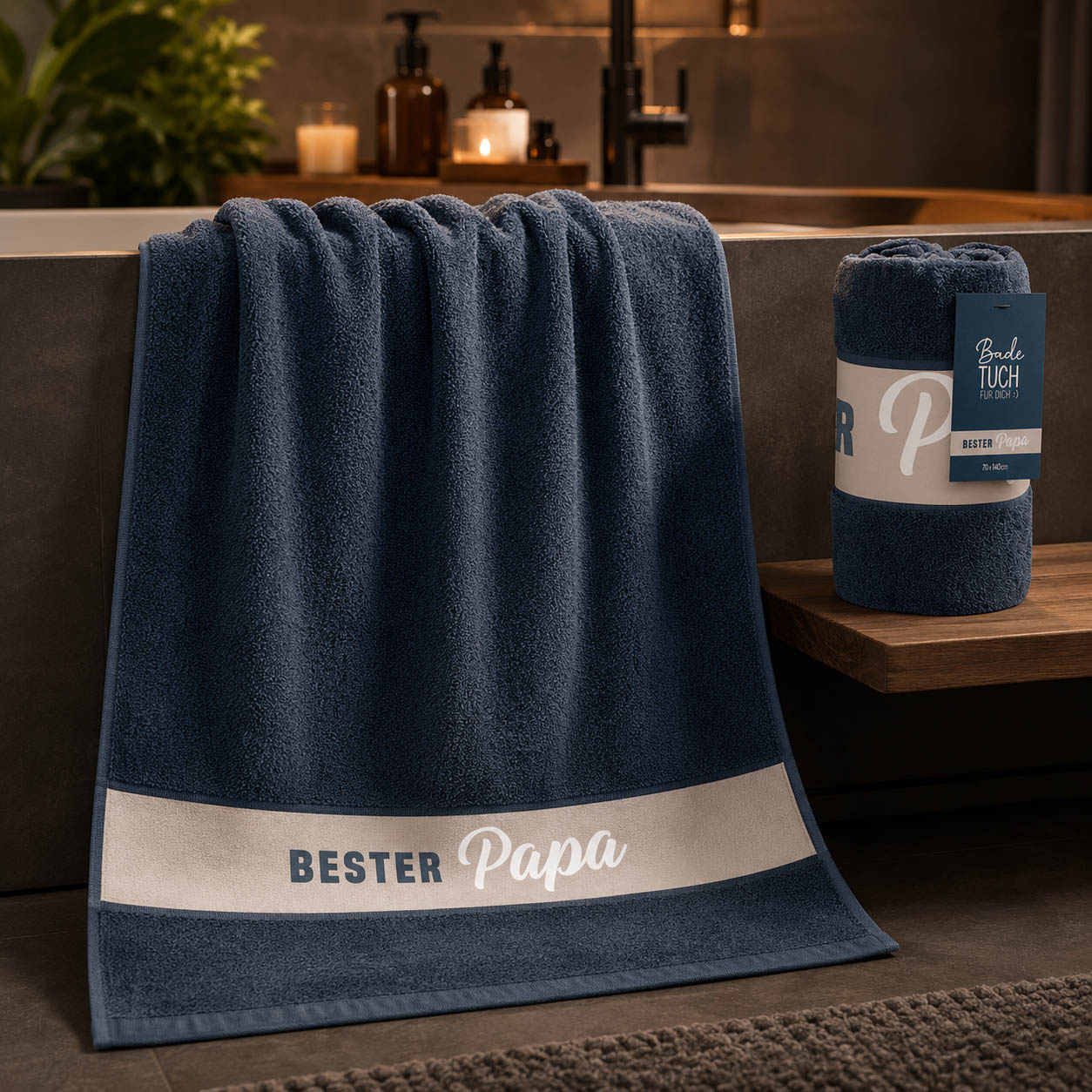 Badetuch Bester Papa in Anwendung, Saunatuch von Geschenk für Dich