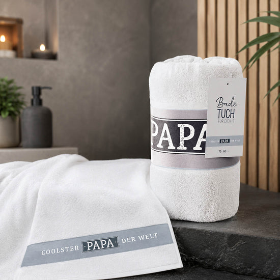 Badetuch Coolster Papa der Welt in Anwendung, Saunatuch von Geschenk für Dich