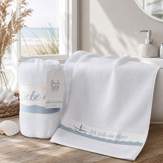 Maritimes Strandtuch Ich liebe das Meer am Strand, Badetuch von Geschenk für Dich