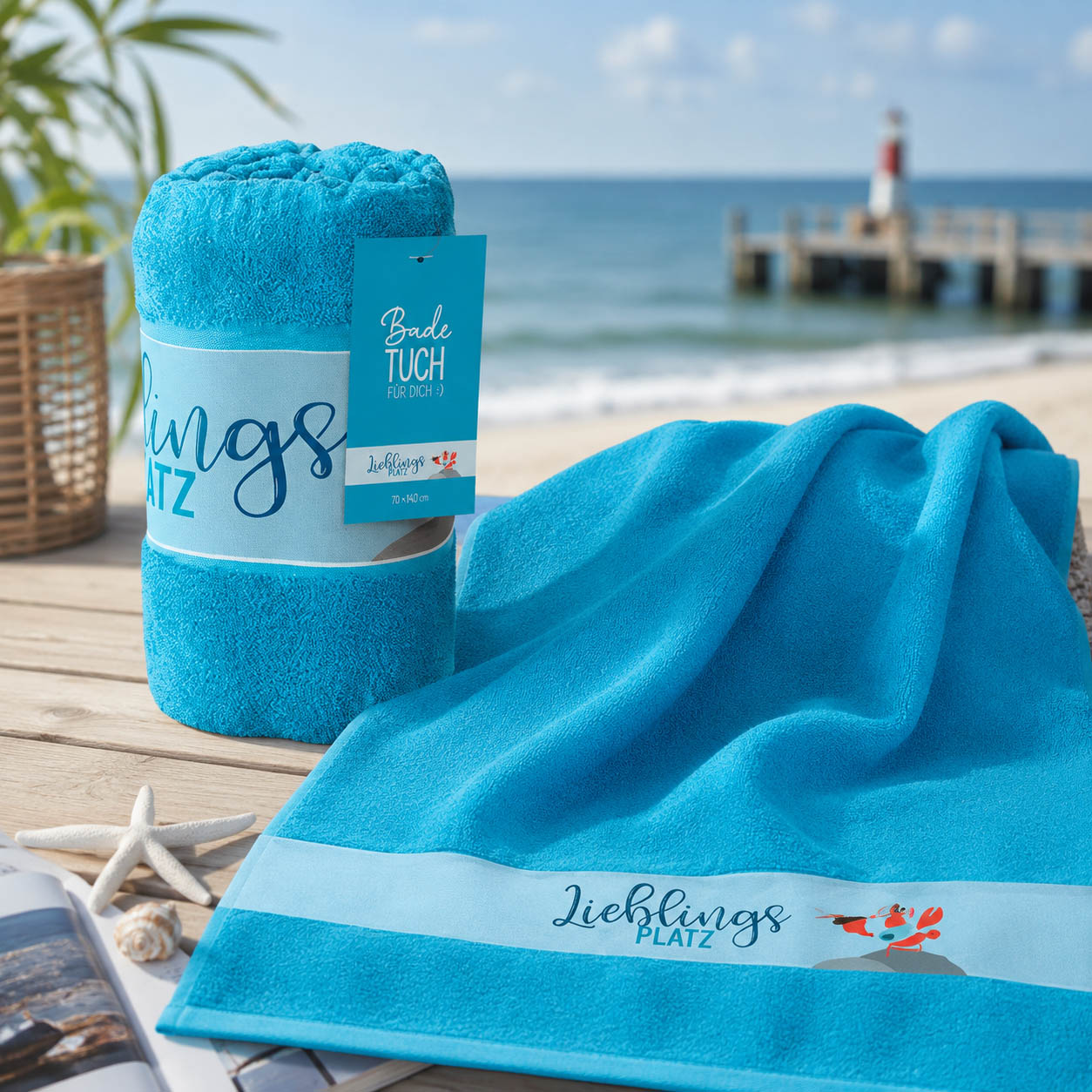 Maritimes Strandtuch Lieblingsplatz Krabbe am Strand, Badetuch von Geschenk für Dich